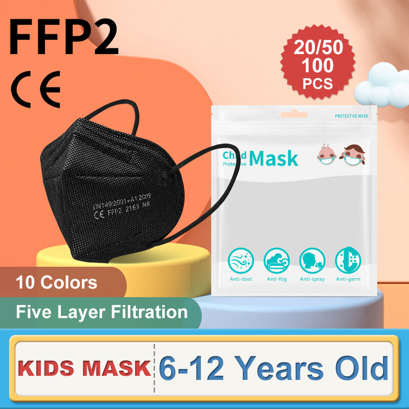 6-12ages crianças ffp2 máscara kn95 mascarillas fpp2 niños coloridos crianças máscara facial kn 95 mascarilla fpp2 homóloga infantil