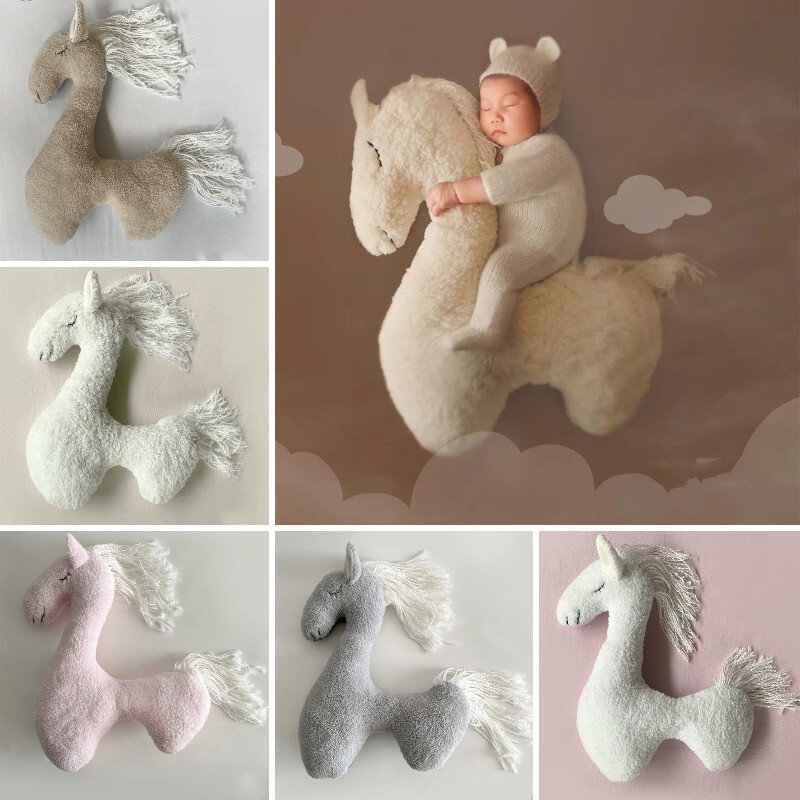 Almohadas suaves de caballo para bebé recién nacido, edredón de felpa de 55cm, cojín de Animal, accesorios de fotografía para niños