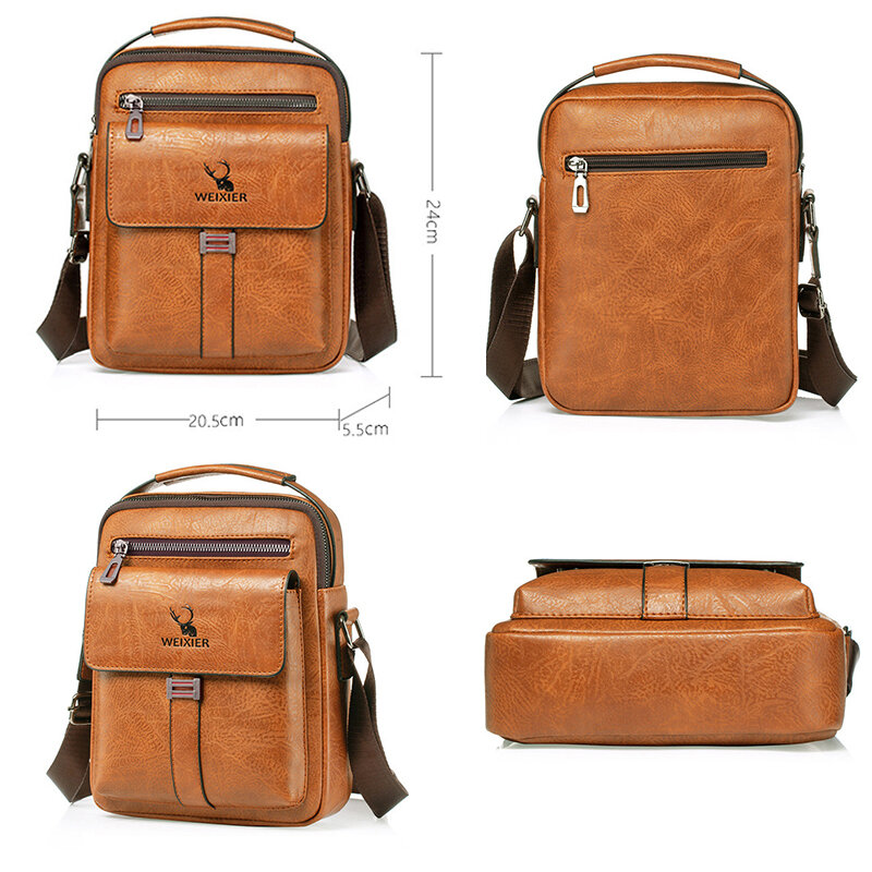 Men's Fashion PU Leather Business Anti-theft Shoulder Bags Waterproof Crossbody Sling Bag Handbag Travel Messenger Pack For Male
