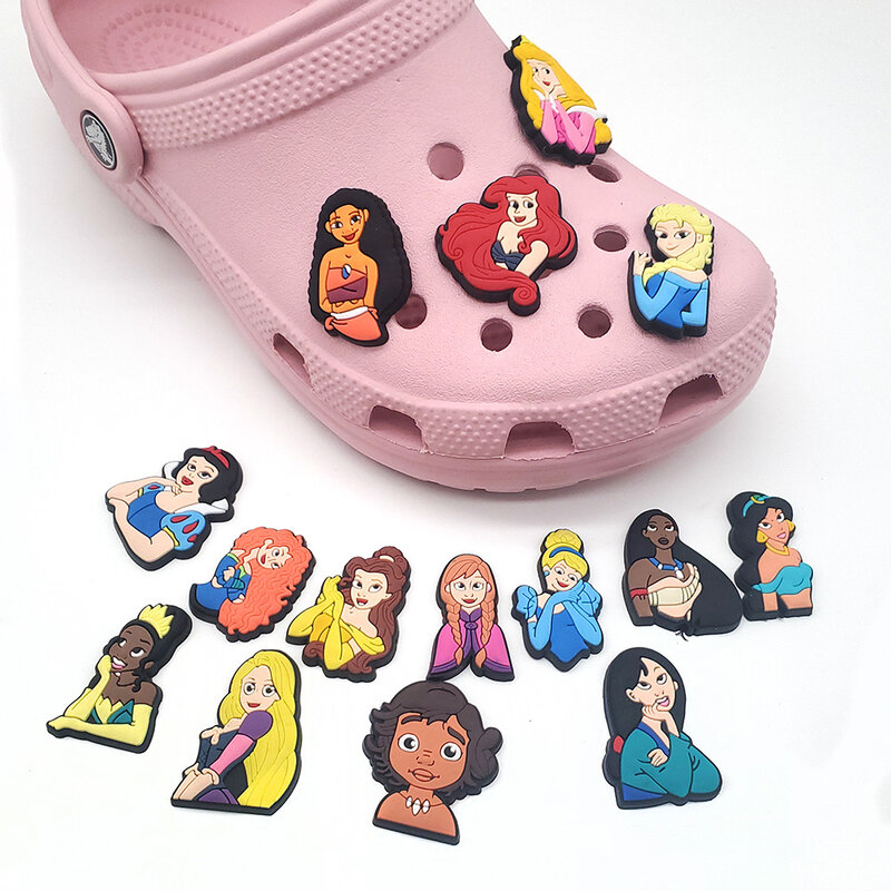 Sandalias de PVC de princesa de Disney para niños, accesorios para zapatos, dijes de cocodrilo, decoración de zapatos, hebilla, dijes para zapatos, 15 unids/set