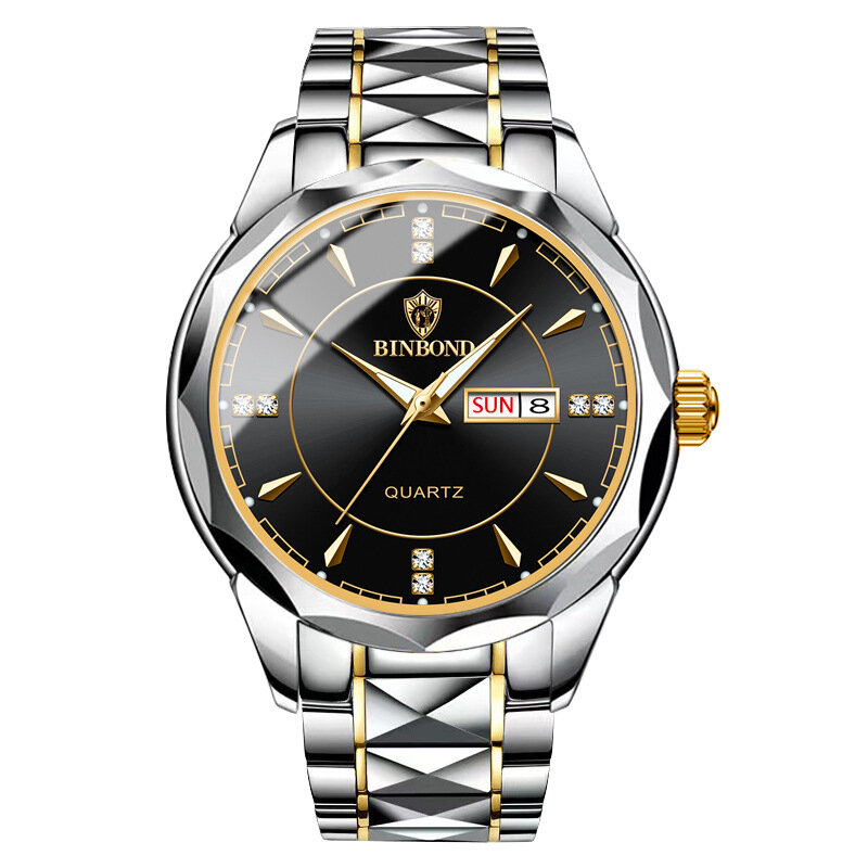 Binbond New Fashion Men's Quartz Watch Waterproof Tungsten Steel Wrist Watch Men's and Women's Watch Precise Back Cover