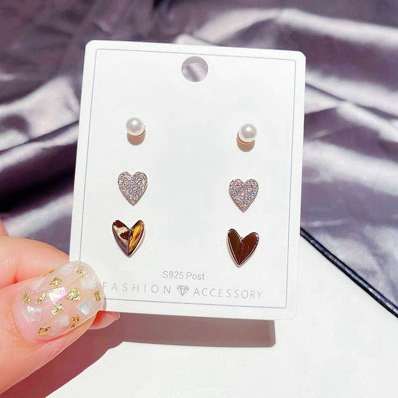 ANENJERY Silver Color Zircon Moon Star Heart Animal Studs 6-piece Earring Set For Women Wholesale