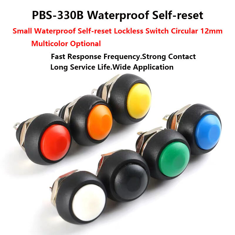 1Pcs 2Pin Mini Switch 12mm 1A waterproof switch pbs33b 12v momentary Push button Switch reset Non-locking pbs-33b