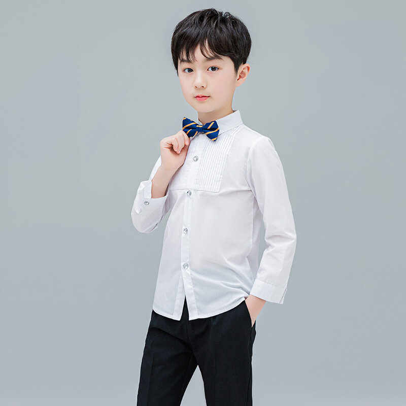 Baby Toddler Teenage Clothes School Uniform Boys Shirts White Long Sleeve Turn-down Collar Kids Shirt For Boys Children Tops