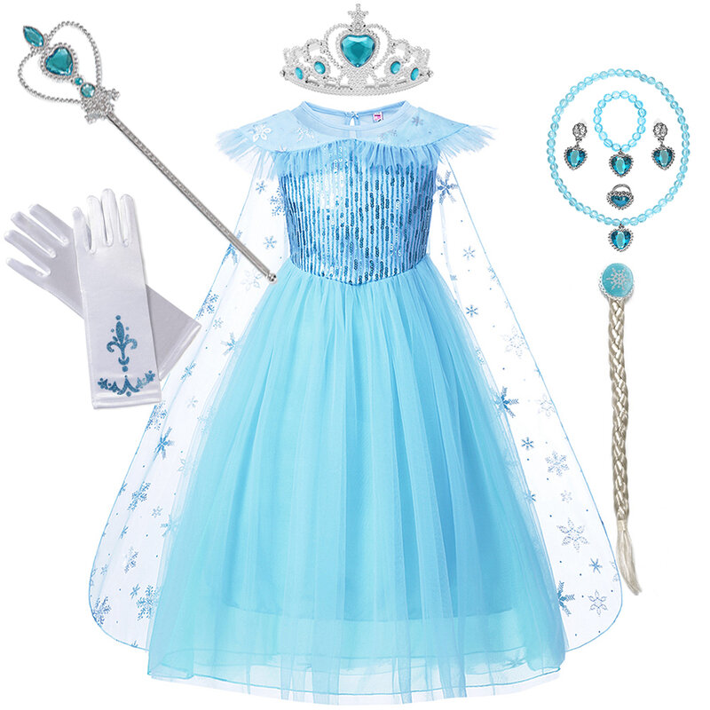 Frozen1 & 2 Elsa Snow Queen คอสเพลย์เครื่องแต่งกาย Coronation ชุดเจ้าหญิงชุดเด็กฮาโลวีนวันเกิด Party Vestidos สาวบอลชุดเสื้...