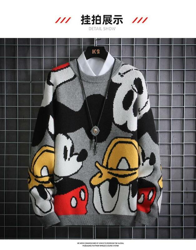 Disney-Jersey de punto de Mickey Mouse para mujer, suéteres informales de cuello alto, suéter holgado de manga larga para niña, Otoño e Invierno