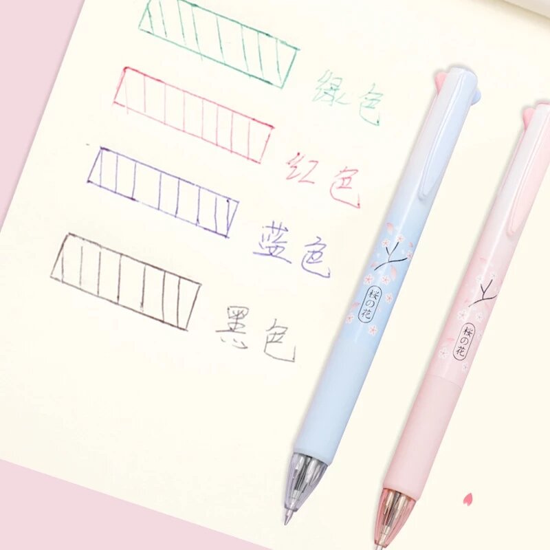 Ballpoint Pen With Clip Four-Color Multi-Function BallPoint Pen Kawaii Ball Point Pen Student School Office Supplies Stationery