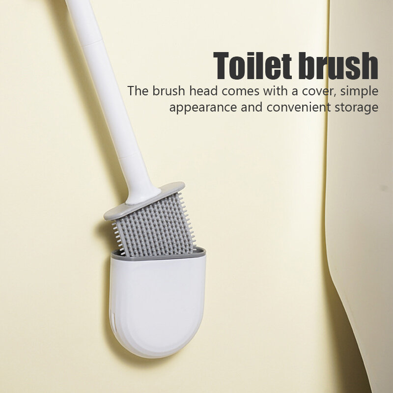 Toilet Brush Water Leak Proof With Base Silicone Brosse Wc Flat Head Flexible Soft Bristles Brush With Quick Drying Holder Set