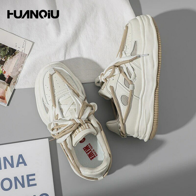 Huanqiu Sneakers Voorjaar 2022 Nieuwe Ins Chaode Training Boord Vrouwen Veelzijdige Casual Lace Up Kleine Witte Loopschoenen