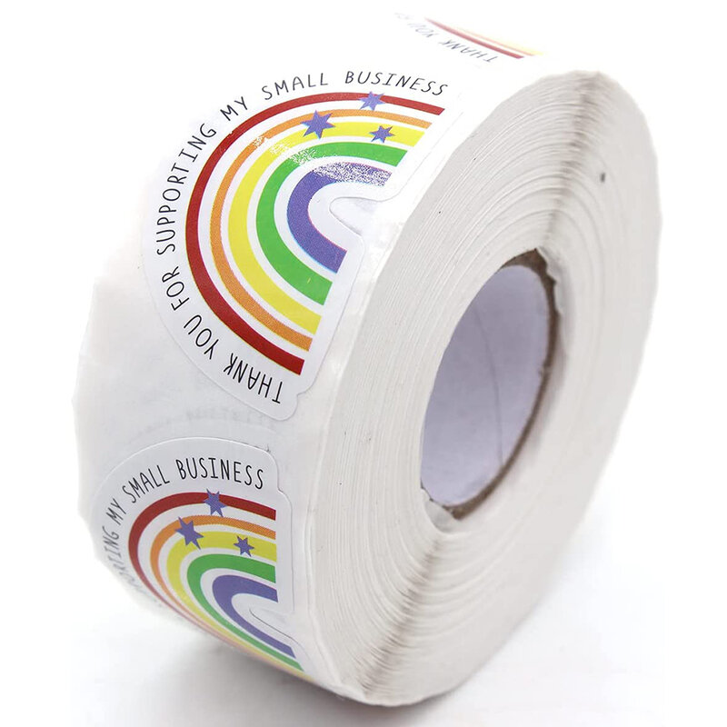 Obrigado por apoiar minha etiqueta do negócio pequeno forma do arco-íris 500 pces/rolo etiquetas decorativas da selagem etiqueta para o pacote do presente