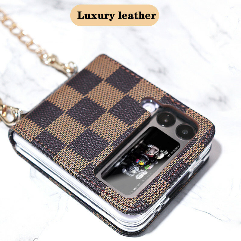 For Samsung ZFlip3 5g luxury leather protective shell zflip3 Crossbody Lanyard all-inclusive anti-fall ultra-thin protective cov