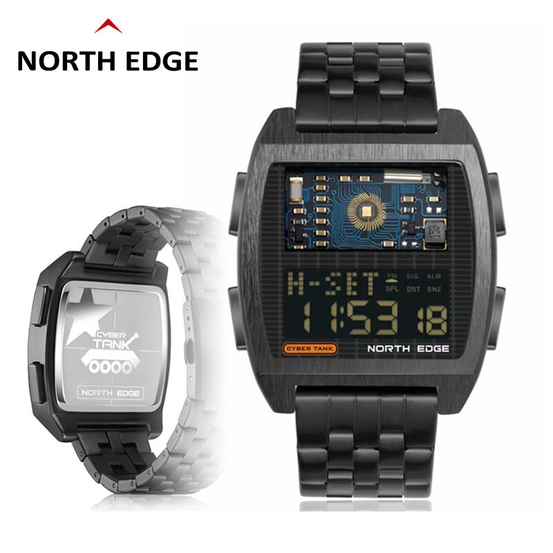 Мужские Цифровые часы NORTH EDGE 2022 в стиле ретро, промышленный металлический стиль, водонепроницаемые спортивные часы 50 м для мужчин, часы с мир...