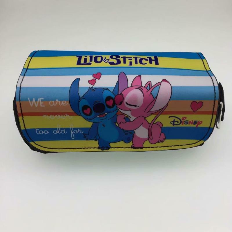 Cartoon Pencil Case Stitch Animation Peripheral Large-capacity Double-layer Zipper Pencil Bag Stationery Box Student Supplies