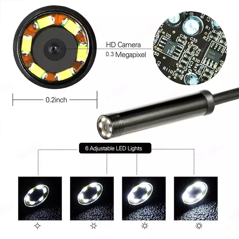 Камера-Эндоскоп 7 мм 5,5 мм для телефона Android гибкий IP67 кабель объектива Micro USB C Промышленная камера эндоскоп ПК 6 светодиодов регулируемый