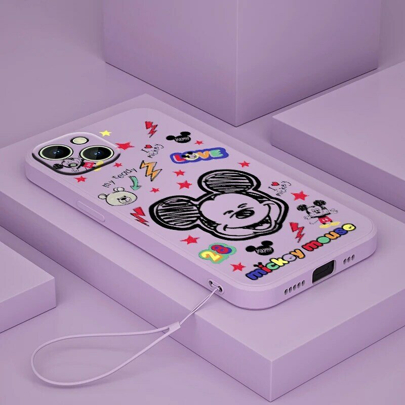 미키 마우스 귀여운 애플 아이폰 13 12 미니 11 프로 XS 맥스 XR X 8 7 6S SE 플러스 액체 로프 실리콘 전화 케이스