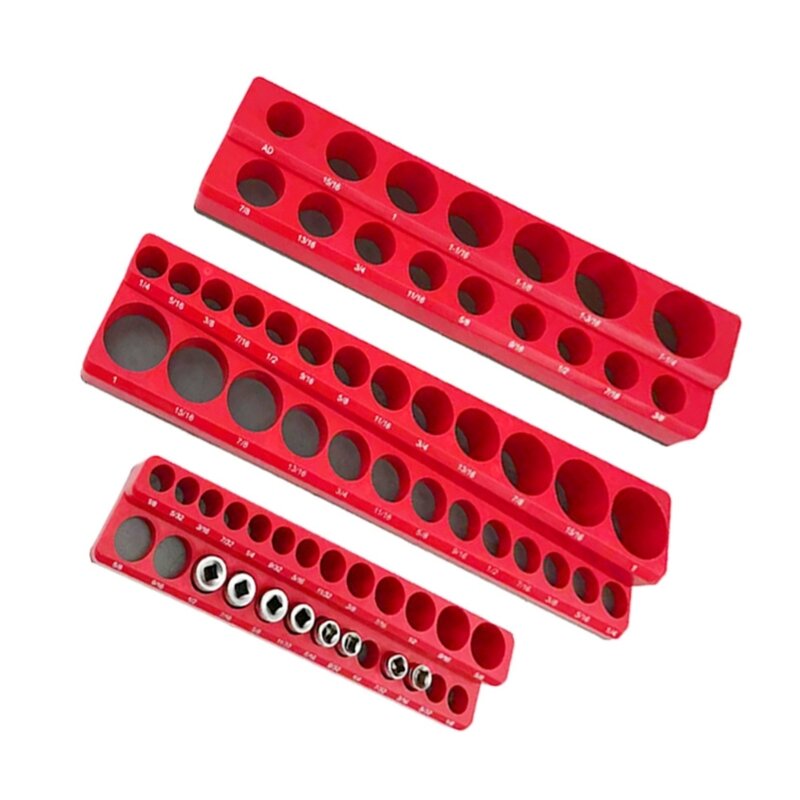 Il supporto per presa magnetica da 3 pezzi contiene 75 prese per 1/8in 3/8in 1/4in organizzatore di supporto per attrezzi magnetici di dimensioni Multiple Drop Shipping