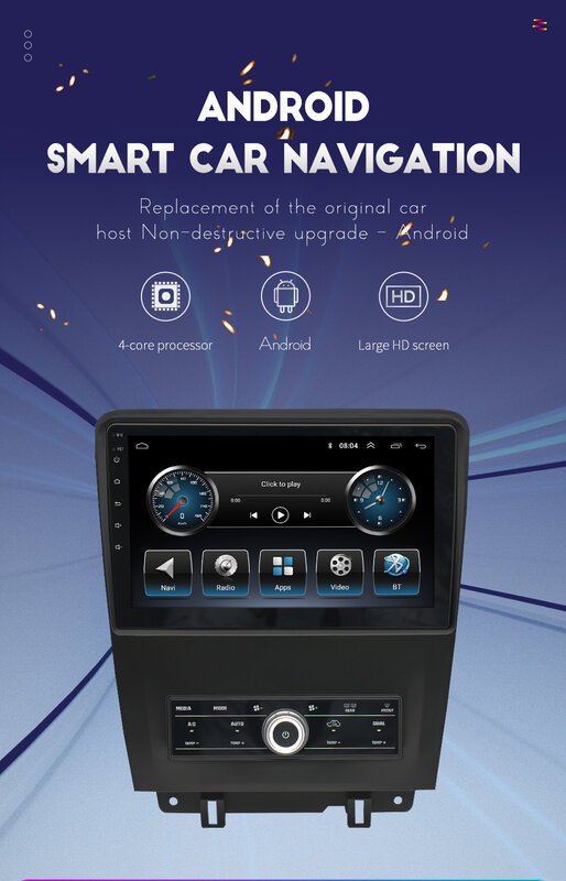 Autoradio Android 10.0, Navigation GPS, lecteur multimédia, stéréo, pour voiture FORD Mustang type Tesla