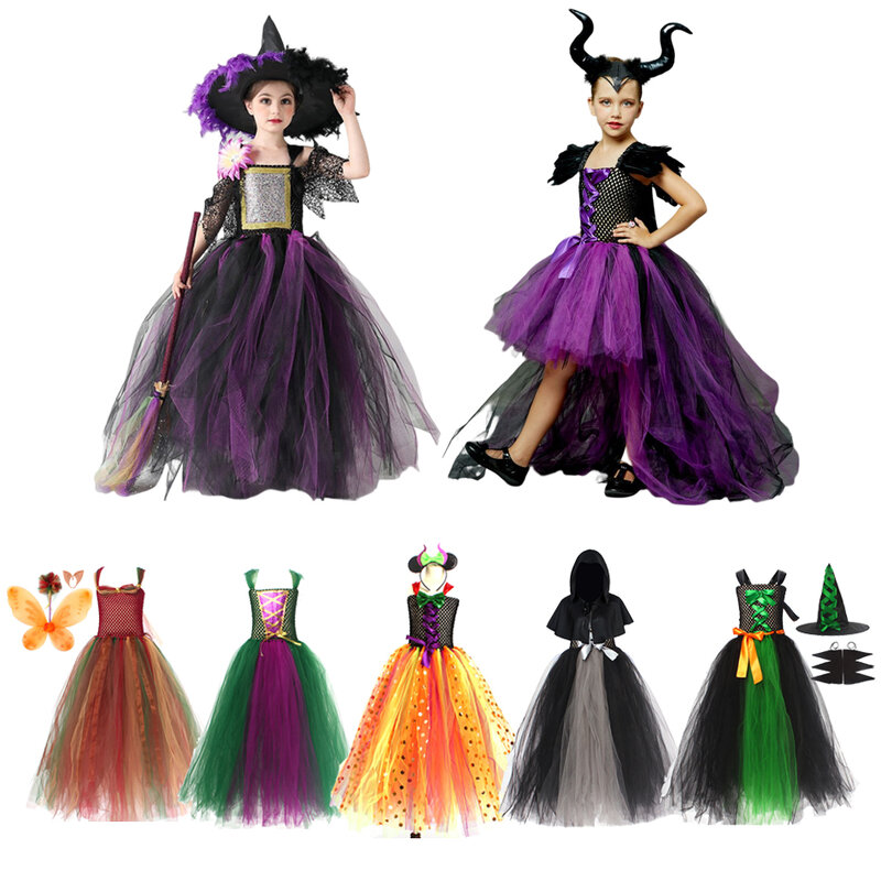 Robe de sorcière maléfique pour filles, tenue Tutu d'halloween, chauve-souris, citrouille, elfe de noël, Costume reine maléfique, tenue de fête Cosplay