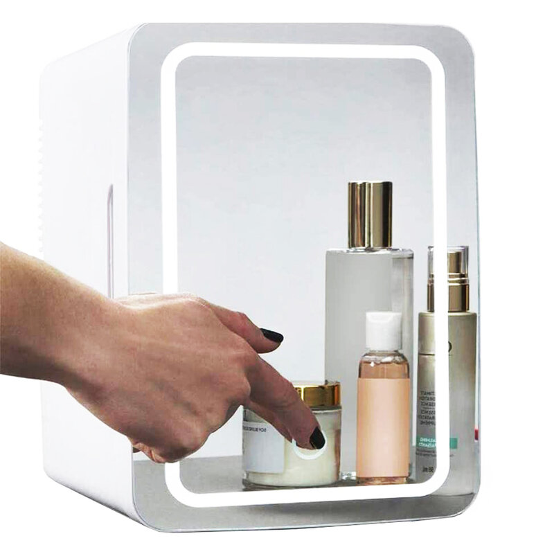 8L Kulkas Makeup Mini Kulkas Kosmetik Portabel Panel Kaca Kompak Led Pendingin Cahaya Lebih Hangat Freezer untuk Rumah Mobil Penggunaan Ganda