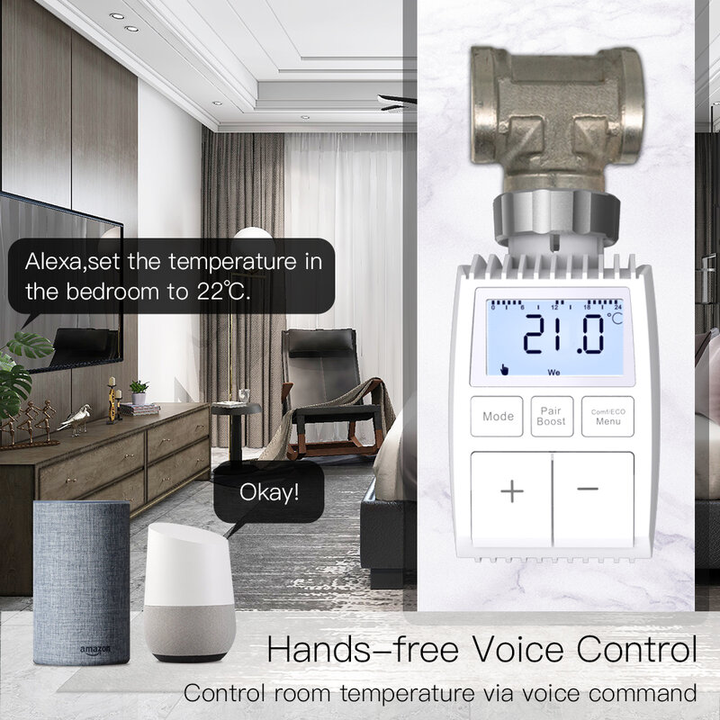 MOES Tuya ZigBee3.0 zawór siłownika chłodnicy inteligentny termostat regulator temperatury czujnik zewnętrzny TRV sterowanie głosem z Alexa
