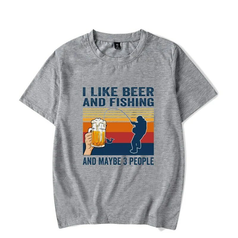 Camiseta con estampado de I Like Beer and Fishing and Maybe 3 People para hombre, ropa estampada, camisetas de gran tamaño, Camiseta de verano