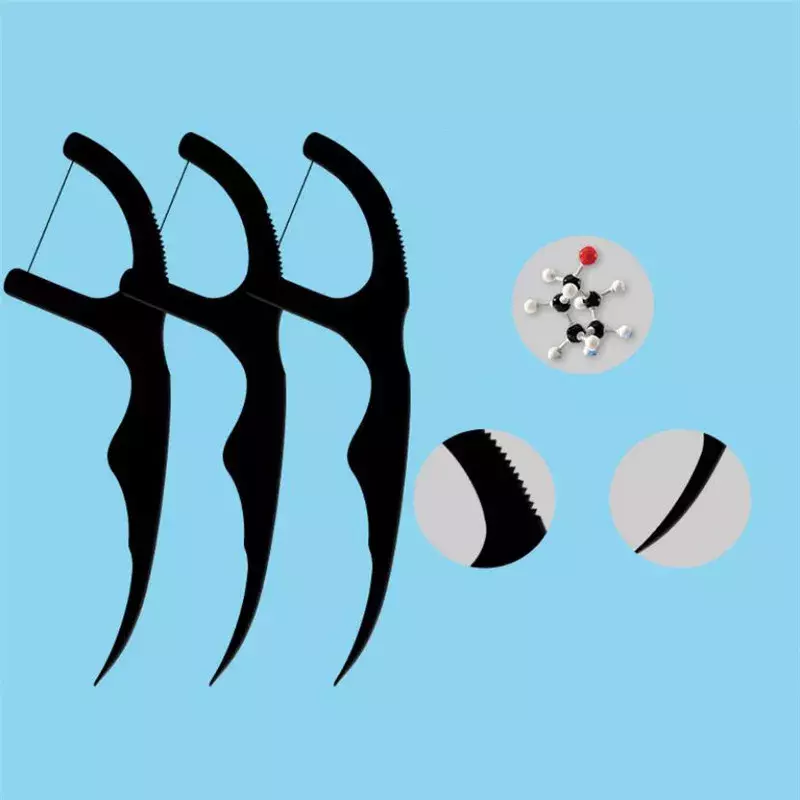 50pcs/Set Dental Floss Black Bamboo Charcoal Teeth Stick Interdental Brushes Flosser Oral Clean Toothpick Tool With Box