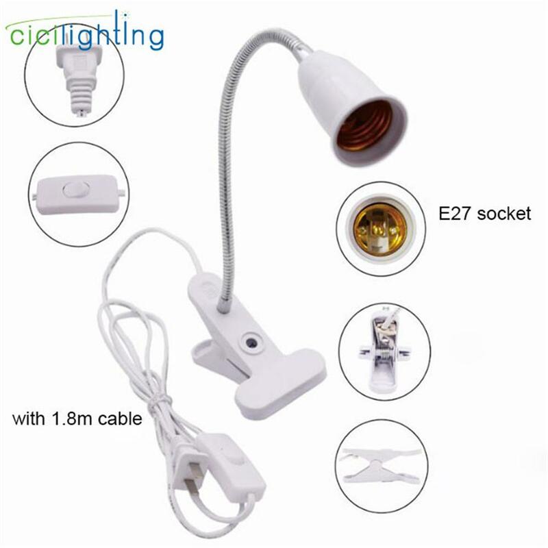 EU US Plug 360 Degrees Flexible Desk Lamp Holder E27 Base Light Socket Gooseneck Clip-On Cable With On Off Switch for Home Plant