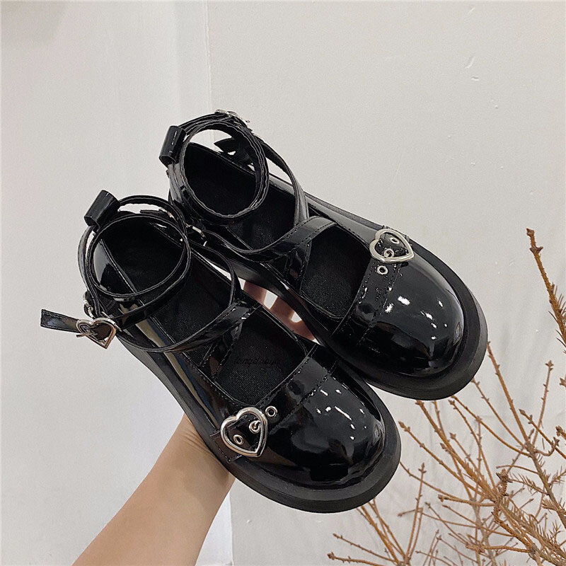Zapatos de plataforma gótica Y2K para mujer, moda coreana, Lolita japonesa, Mary Jane, uniforme JK negro, Cosplay Kawaii, zapatos de tacón grueso