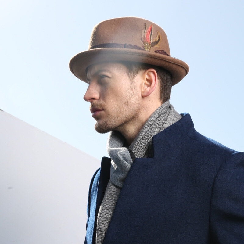 Cappello Fedora in lana 100% per uomo autunno stile britannico neutro moda piuma Retro Jazz Top cappelli donna di lusso cappello cerimonia di nozze