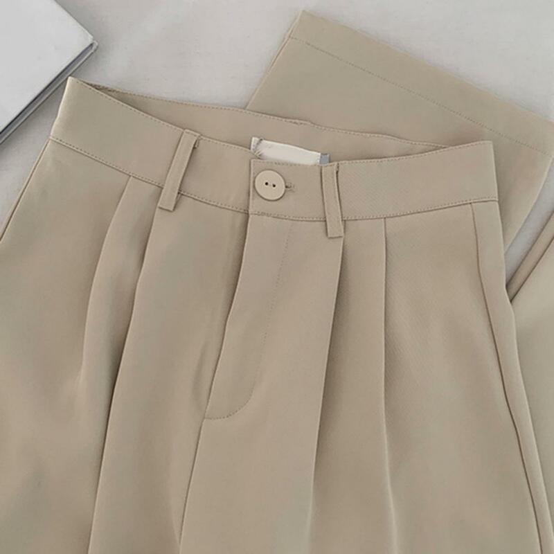 Business TrousersHigh Waist Buttons Fly Floor-Length Woman Pants Straight Wide Leg Draped Office Suit Trousers Workwear