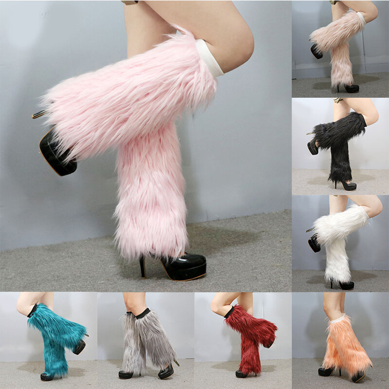 Luffies อินเทรนด์ Faux Fur รองเท้าถุงเท้า Boot Cover Leggings เท้า Warming สีทึบ