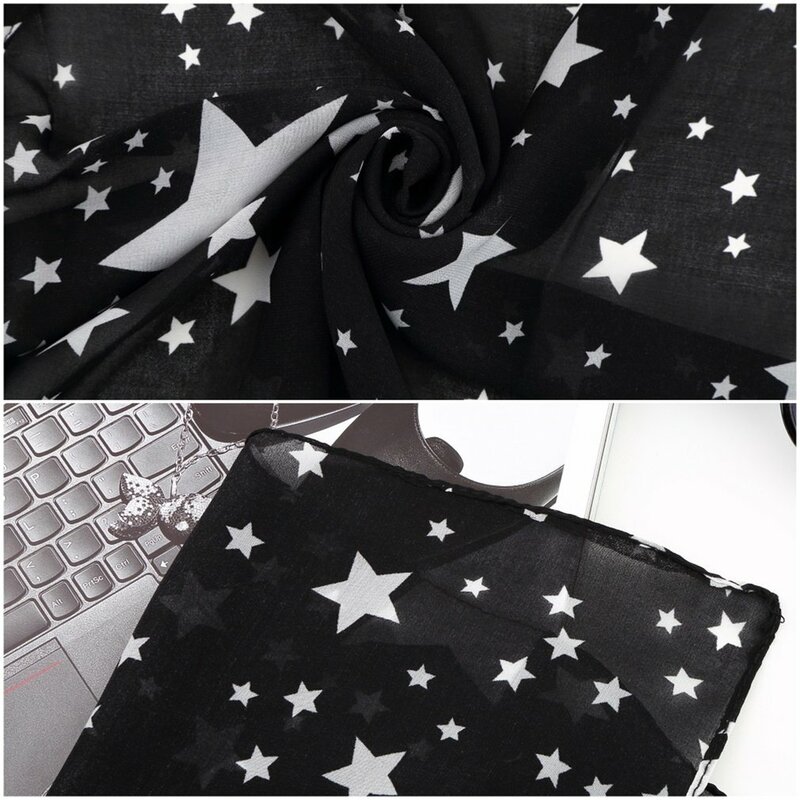 Женский шифоновый шарф со звездами, черный или белый шарф, большая шаль, мягкие удобные модные всесезонные шарфы