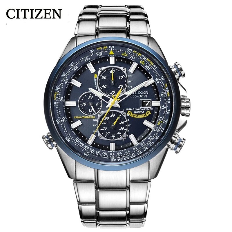 Citizen-reloj analógico de acero inoxidable para hombre, accesorio de pulsera resistente al agua con cronógrafo, complemento masculino de marca de lujo con un solo cierre plegable, diámetro de 44mm