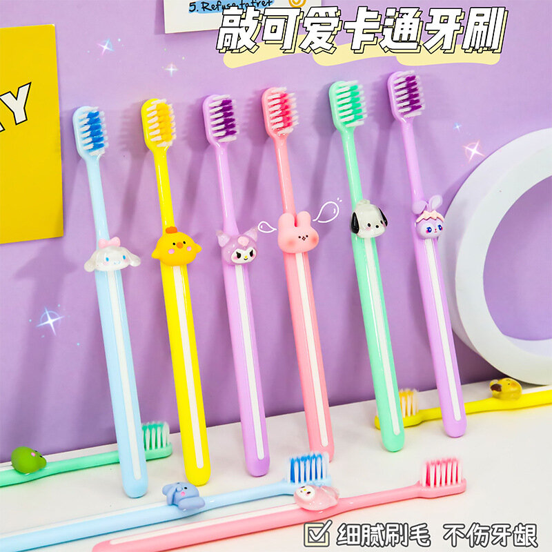 1 pçs kawaii sanrio cor escova de dentes de cabelo macio dos desenhos animados pompom purin mymelody kuromi doméstico fino escova de dentes de limpeza de cabelo presente