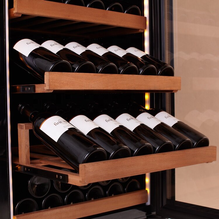 Hot sale Sapele wood shelves wien display chiller Compressor Wine cooler