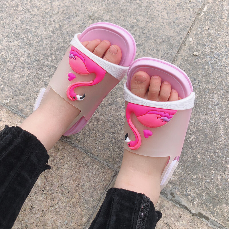 New Girls Shoes Jelly Summer Kids Shoes Boys Beach Sandal Baby Princess Children Sandals PVC Cute Cartoon Flamingo Toddler Shoes