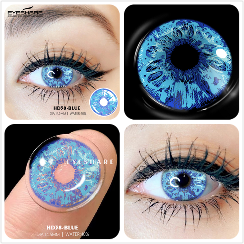 EYESHARE-lentes de contacto de Color para ojos, lentillas de Color azul y morado para Cosplay, Anime, con caja de contacto