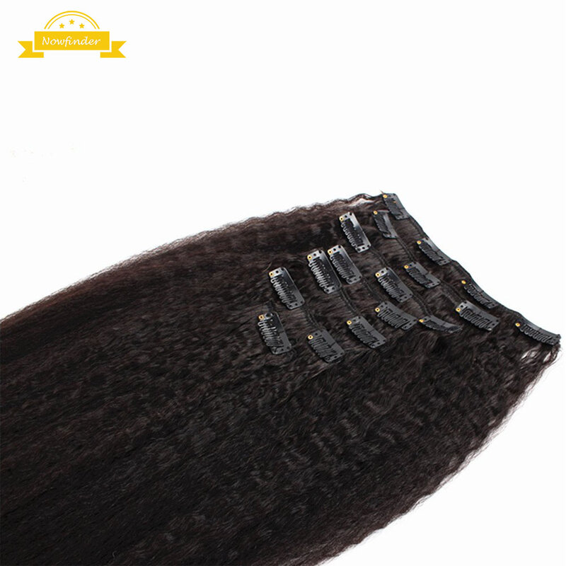 Brasileiro remy kinky grampo de cabelo em linha reta na cor natural extensões do cabelo humano 8 peças/conjuntos cabeça cheia 120g para preto