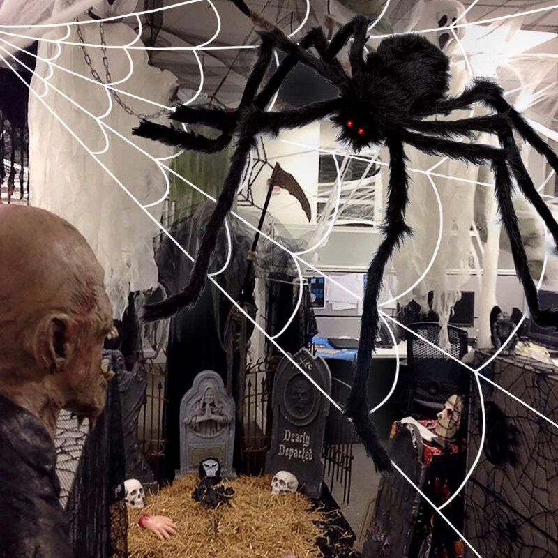 Halloween Laba-laba Raksasa Segitiga Laba-laba Besar Web Menakutkan Berbulu Laba-laba Set Dekorasi Alat Peraga Rumah Hantu Dekorasi Raksasa Luar Ruangan