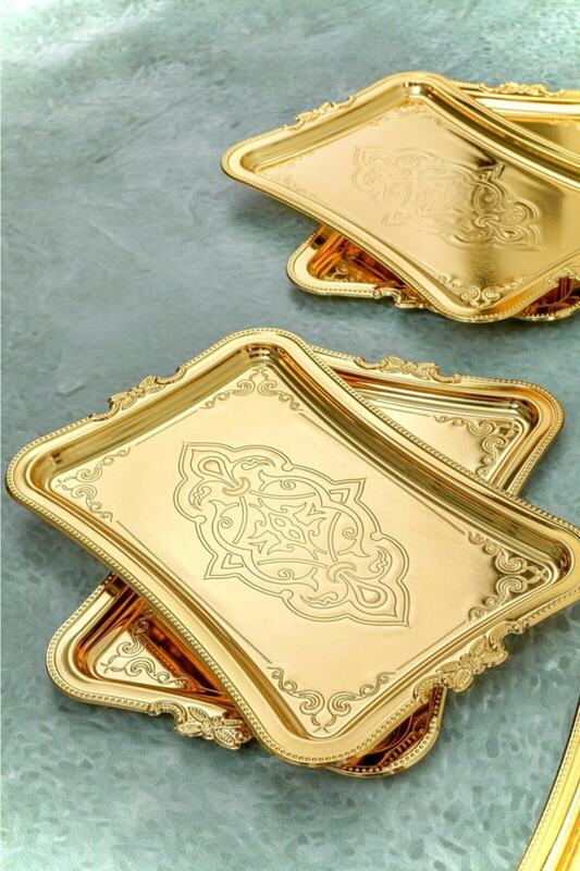 Glamour Home Single Personality Coffee Sunumluk Stainless Metal Groom And Promise Tray Tarnish Plated Gold