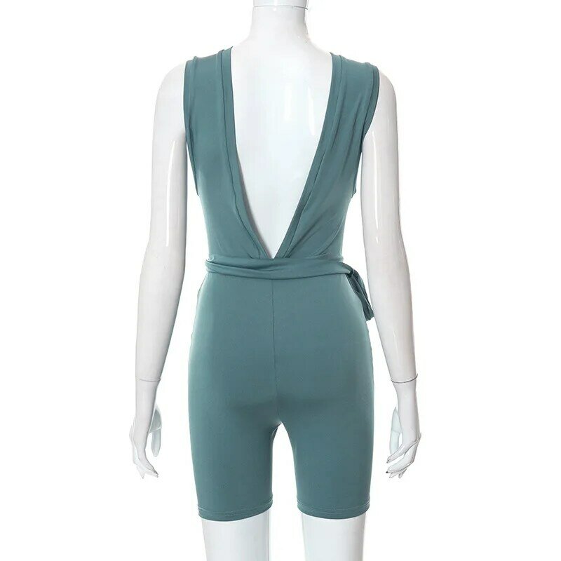 Wishyear 2022  Bodycon Short Jumpsuits Sporty Backless Sleeveless Rompers Playsuits Sexy Summer One-pieces Outfits