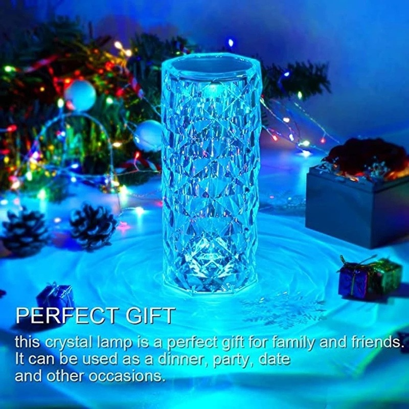 Lampe de Table en cristal en forme de Rose, 16 couleurs, ambiance romantique en diamant, veilleuse tactile USB, pour chambre à coucher, bureau, décoration de fête