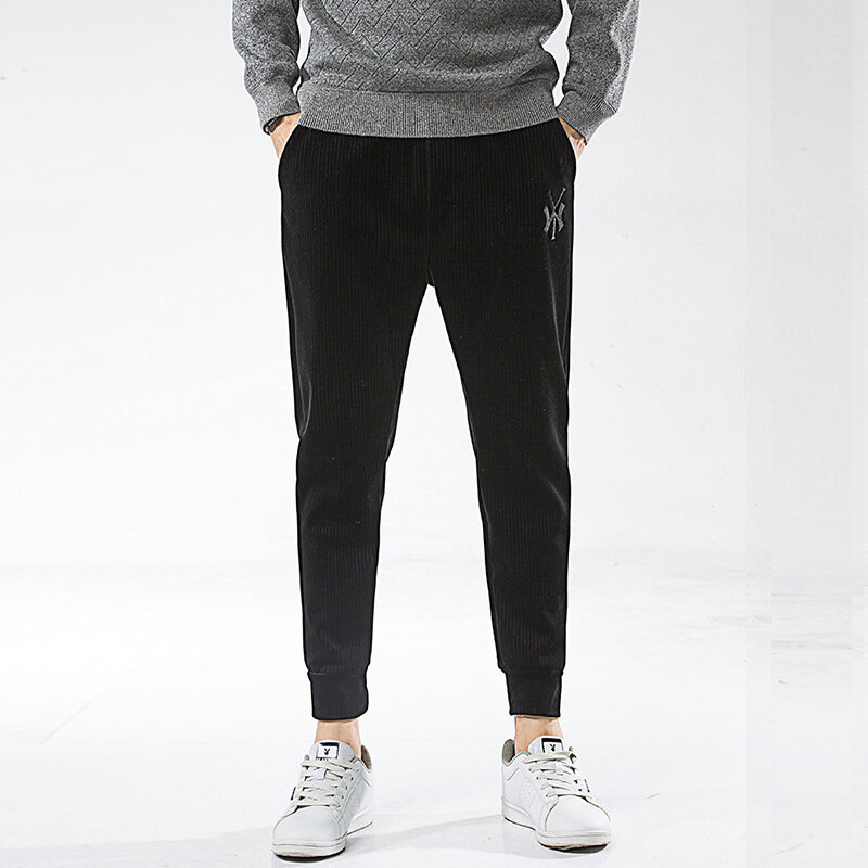 Trendy Plus กำมะหยี่ Sweatpants ชายหนุ่มขนแกะกางเกงสบายๆใหม่ฤดูหนาวหนาฟุตยืดหยุ่นกางเกงชาย