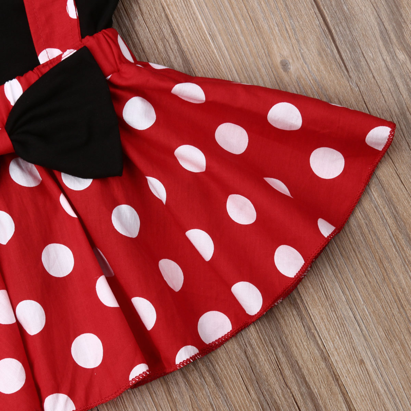 Disney Minnie Mickey Clothes for Baby Girl Black Short Sleeve Vest Top Dress Polka Dot Red Dress 2PCS 1-3Years Sweet Outfit