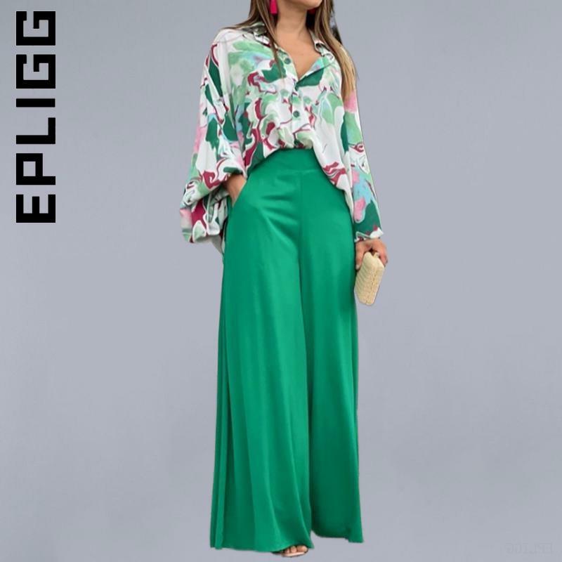 Epligg-Conjunto de pantalones largos de cintura alta para mujer, conjunto de 2 piezas, holgado, elegante, cálido