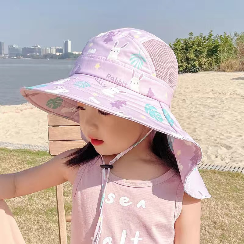 Kinderen Zonnehoed Zomer Kinderen Outdoor Nek Oorbedekking Anti Uv Bescherming Stranddoppen Kids Meisje Reizen Flap Cap Voor Kinderen