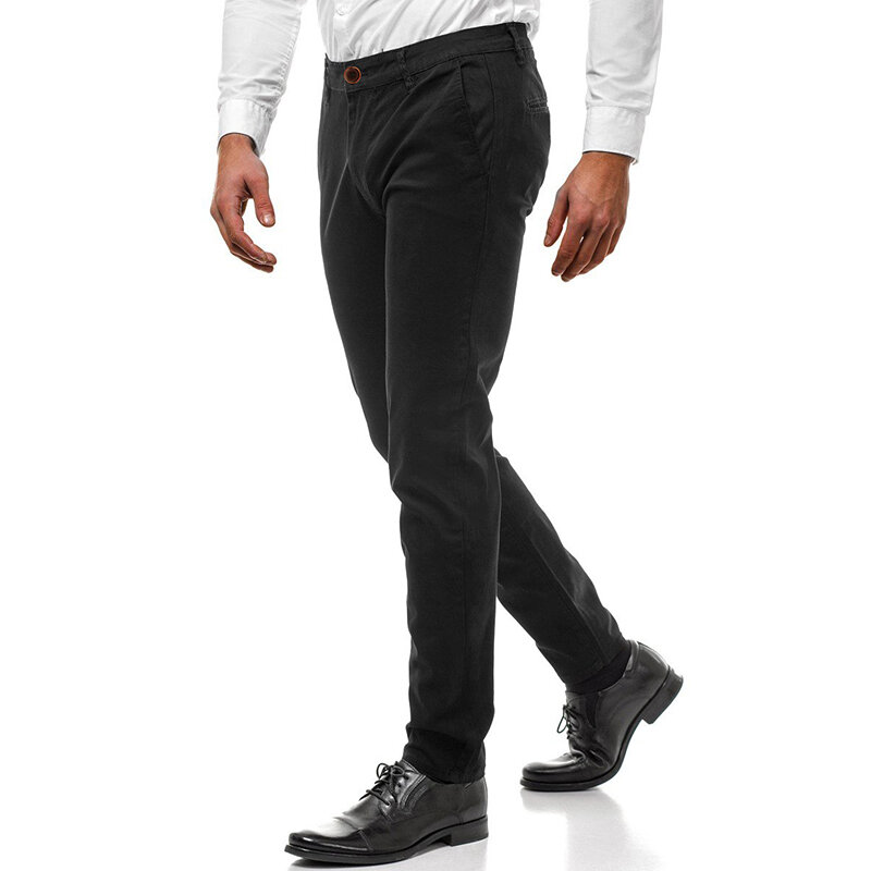 2022 Celana Kasual Pria Warna Solid Desain Kancing Trendi Model Baru Musim Gugur Celana Lurus Pria Muda 85% Katun Hitam Biru