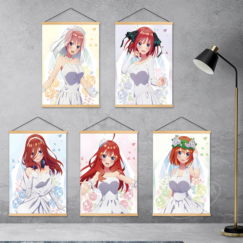 Canvas Anime Prints The Quintessential Quintuplets Wooden Painting Poster Wall Art Nakano Miku Modular Pictures Home Decoration
