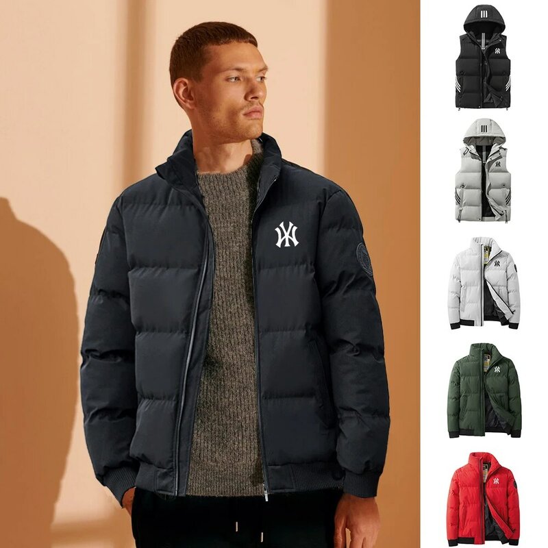 남성 겨울 글자 인쇄 패딩 재킷 코트, 따뜻하고 두꺼운 코튼 민소매 조끼, 남성 스포츠 여행 방풍 브랜드 조끼