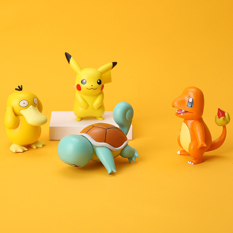 6 Model Pokemon Pikachu Charmander Psyduck Tupai Jiglypuff Bulbasaur Bulbasaur Anime Figur Mainan Model Kawaii Hadiah Anak-anak